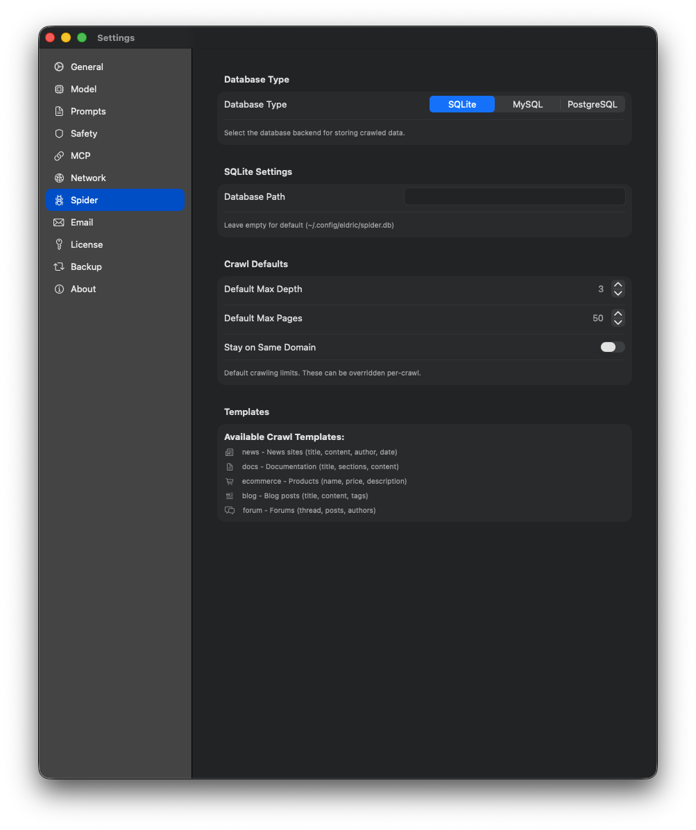 Spider Settings